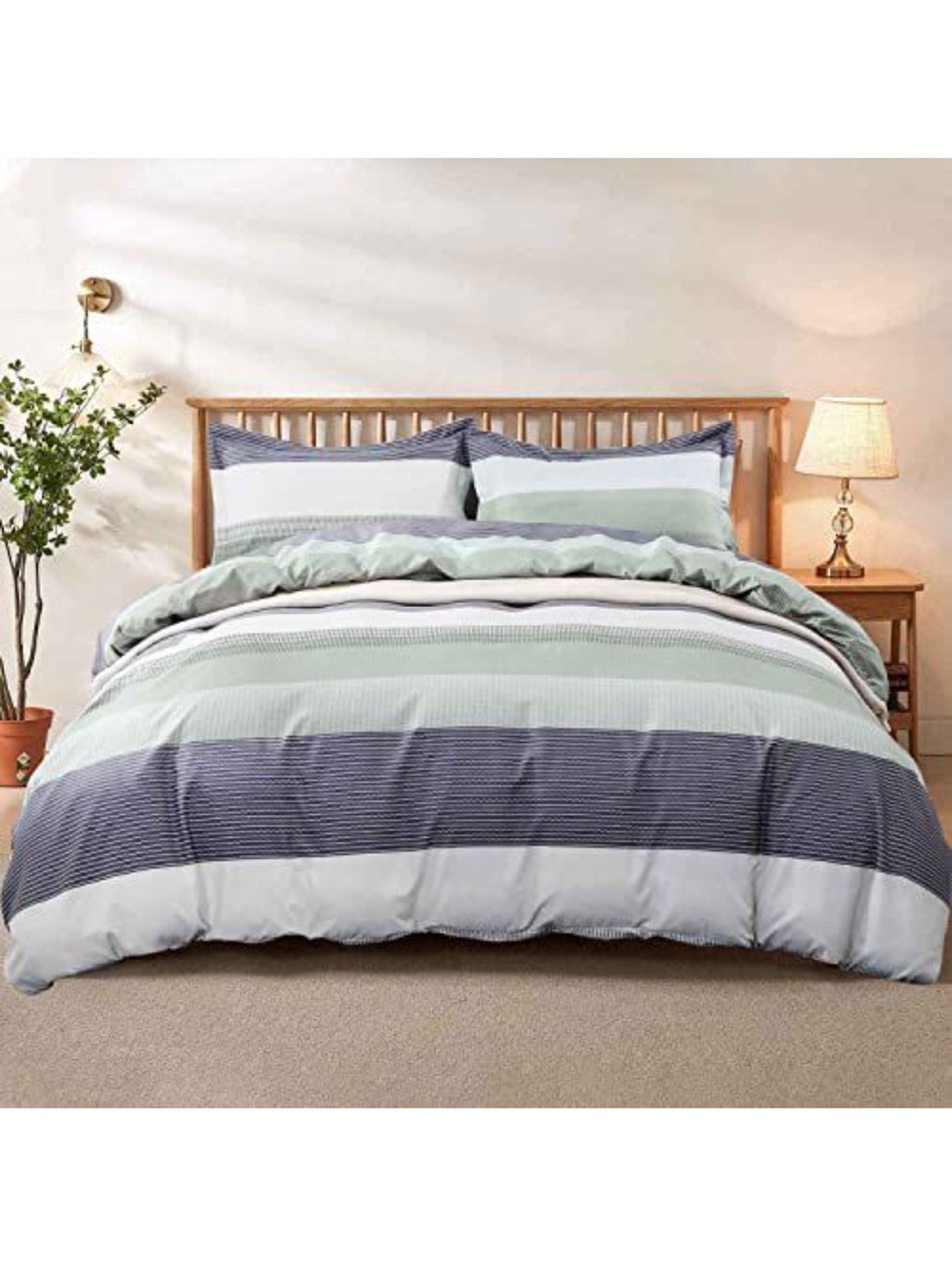 Striped Blue and Mint Green duvet cover set - Home Bedding